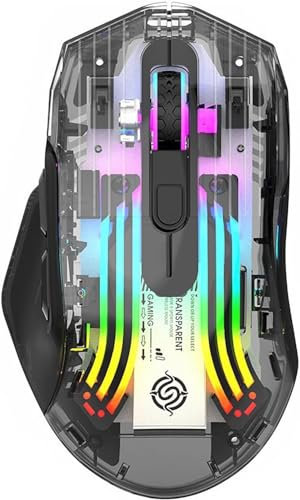 Attoe Bluetooth Wireless Mouse,Tri-Mode 2.4G/USB-C, Up to 3600 DPI,Transparent Mechanical Gaming Mouse,Chroma RGB Backlit, Must-Have Cool USB Computer Mouse for Gaming and Esports (Black)