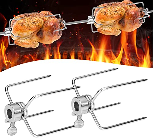 LASRS360 Fleischklammer Fleischnadeln Edelstahl Grillklammer Spießgabel Grillspieß Drehspiess mit Motor Edelstahl Grillspieß Set für grillspieß 10 mm und Kleiner Edelstahl Drehspieß (2 Stück)