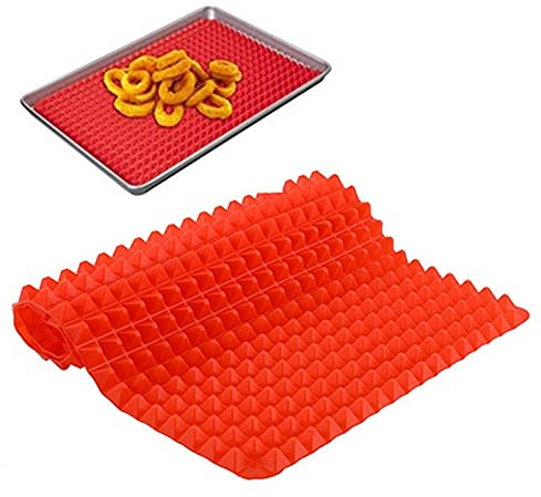 CHAODI Pyramiden-Backmatte aus Silikon, rot | Beste gesunde Mikrowellen-Silikonmatte für Ofen - Lebensmittelechtes Antihaft-Set, Wiederverwendbare hitzebeständige Einlage, Wiederverwendbare Backmatte