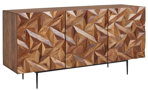 Wohnling Sideboard 144x72x47 cm Sheesham Massivholz/Metall Anrichte, Kommode mit DREI Türen, Kommodenschrank Holz Modern, Standschrank Wohnzimmer