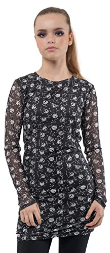 Nightmare Before Christmas Dress Skulls Logo Official Womens Long Sleeve Mesh S Black