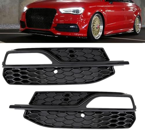 DM Autoteile 4164 Set Wabendesign Nebelscheinwerfer Blende Schwarz Glanz kompatibel für Audi A3 8V 12-16 nur S-Line