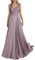 TANPAUL V-Ausschnitt Chiffon Brautjungfernkleid A-Linie Spitzen Abendkleid mit Perlen Mauve 46