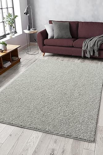Mia´s Teppiche Lessy Waschbar Teppich, Hochflor, Langflor, Wohnzimmer, Schlafzimmer, Einfarbig, waschbar, Anti-Rutsch, 30 mm Florhöhe, Grau, 50 x 100 cm