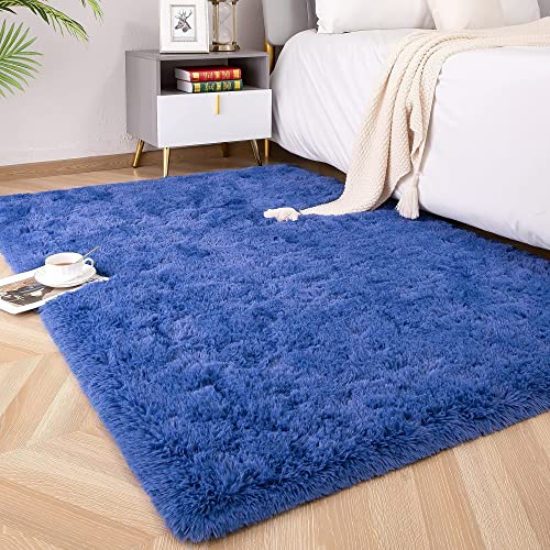 MARATIP Tapis moelleux pour salon, grande taille, salon moderne, pour fille, tapis doux et moelleux pour la chambre à coucher (bleu marine, 160 x 230 cm)