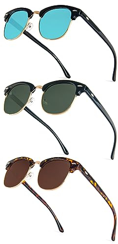 PARTY GO 3 Stück Polarisierte Sonnenbrille für Damen, Unisex Semi-Rimless Frame Retro Driving Sun Glasses UV400…