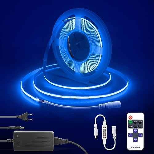ALITOVE COB LED Streifen 5M Dimmbar 12V Blau 480LEDs/M LED Strip Licht mit RF Fernbedienung und 5A Netzteil für DIY Innenbeleuchtung Heimdekoration