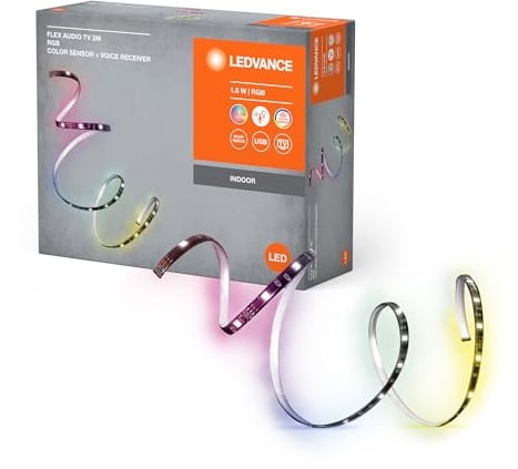 LEDVANCE FLEX AUDIOTV 2M RGB LED-Streifen, weiß, 3,7W, 50lm, integrierter Sound-Receiver, Farbsensor, lange Lebensdauer, einfache Montage, mit USB-Anschluss, selbstklebend, Schutzklasse IP20