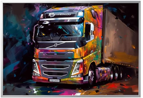 Printonia Leinwand-bild 140x100cm Volvo LKW TIR Wandbild Automobil Silber Aluminiumrahmen