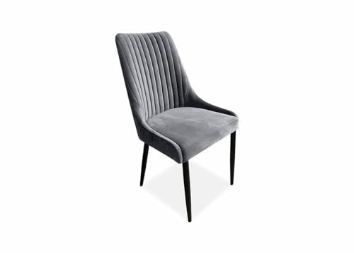Meble Ares Esszimmerstuhl Grau & Metall - Esstisch Stühle - Samt Stuhl Esszimmer - Dining Chair - Buchenholz Seselstuhl Wohnzimmer - Stühle Esszimmer - Küchenstühle - Polsterstuhl Esszimmer