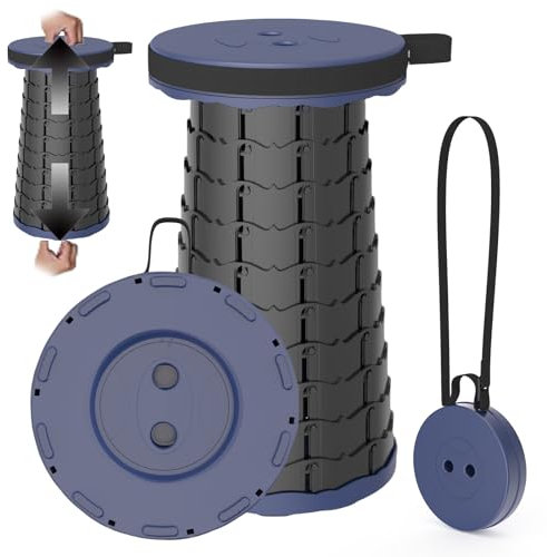 PLOGGING Tragbarer Teleskophocker,Tragbarer Klapphocker, einziehbarer Klapphocker für Camping,Angeln,Reisen, Grillen,Wandern,erstellbare Klapphocker,Faltbarer Hocker,Belastung 200kg mit Karabiner