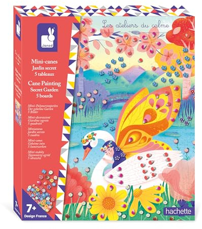 Janod - Coffret Mini-Canes à Coller Jardin Secret - Les Ateliers du Calme - 5 Tableaux - Kit Loisir Créatif Enfant - Apprentissage Motricité Fine et Concentration – Dès 7 Ans – J09106