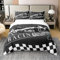 100% Baumwolle Jungen Racing Auto Bett Set Kinder Teens Extreme Sport Thema Bettbezug 200x200,Schwarz Weiß Buffalo Bettwäsche Sprots Auto Tröster Bezug,Geometrische Plaid Karierte Bettbezug (Schwarz)