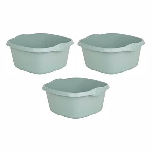 VISHCHIT (Set of 3) Plastic 9L Litre Square Washing Up Bowl Sink Tidy Organizer 32CM Multipurpose Basin Mixing Washing Up Bowl Cleaning Tub Ideal for Home Sinks Kitchen Camping Caravans (Silver Sage)