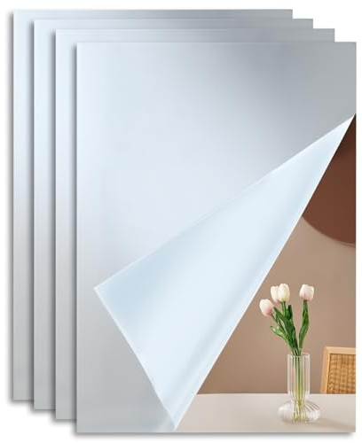 Wenrescry A4 HD Klebespiegel, feuchtigkeitsbeständig, schimmelresistent, dekorativ, bruchsicher, spiegelfliesen selbstklebend - Spiegel zum Kleben für Wand, Badspiegel, Wandspiegel aus Acryl - 4er Set