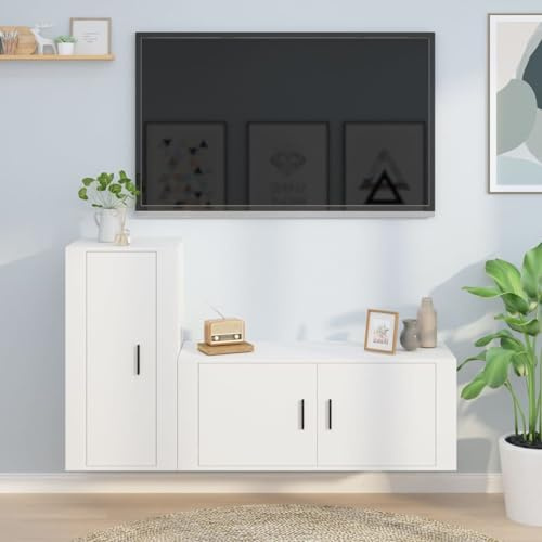 Gecheer Lot de 2 meubles TV flottants pour TV murale 2 en 1 Meuble TV suspendu moderne, style contemporain bois, blanc, taille XXXL