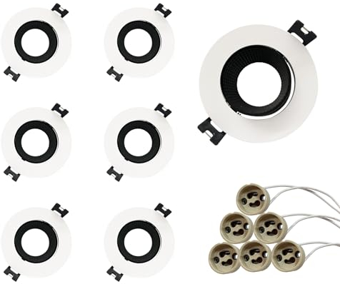 GY 6er LED Einbaustrahler inkl. GU10 Fassung, LED GU10 Einbaurahmen Decken Spot Weiß und Schwarz Rund, Fassung für MR16 LED Leuchtmittel, 35° Schwenkbar, Ø75 x 85mm Lochdurchmesser