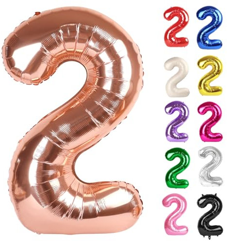 Rose Gold Number 2 Balloon 40 Inch, 2 Balloon Number, 2nd Birthday Decorations for Baby Girls Boys Toddlers