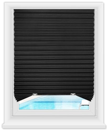 Zipcase 6 Pack Window Blackout Shades, 100% Shading Cordless Light Filtering Pleated Paper Shades, 36 in x 72 in(Fits Windows 19”- 36”), Black