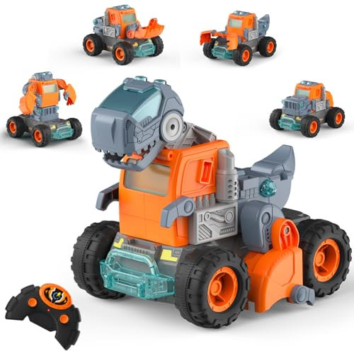 GizmoVine Robot Dinosaure, Dinosaure Telecommandé Enfant, 17 Pièces 1 en 5 DIY Transformable Voiture Dino, Dinosaure Jouet pour 3-10 Années Ancien Cadeau Garçons et Filles