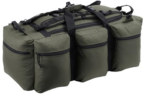Backferry Bolsa de viaje militar grande bolsa de lona estilo ejército bolsa de equipo táctico y deportivo con estilo militar/ejército mochila hombres correas de hombro 100L, Oliva+Negro