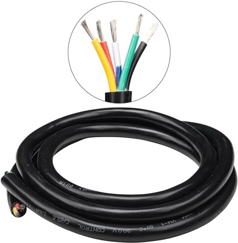 URCIANOW 14 Gauge 5 Core 5x2mm²Electrical Wires 14AWG 5M Tinned Copper Cable 14Gauge Stranded Wire Low Voltage Extension Black PVC Sheathed for Kitchen Appliances