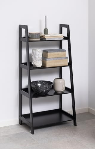 möbelando Leiterregal >Wally< in schwarz, MDF - 63x130x40cm (BxHxT)