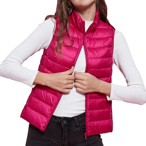 HOTIAN Gilet pour femme avec col montant - Gilet matelassé léger sans manches avec fermeture éclair - Gilet d'hiver chaud, Rose, M