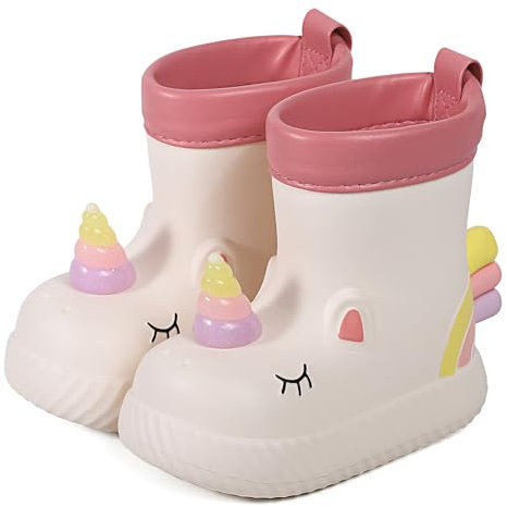 MASOCIO Stivali Pioggia Bambina Stivaletti Gomma Bimba Galosce Scarpe Impermeabili Antipioggia Femmina Antiscivolo Bambini Taglia 27 Beige