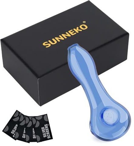 SUNNEKO Glass Pipe, 7 Holes Pipe Bowl Thick and Heat Insulated, Purely Handmade, Heat-Resistant, Odorless, Small and Portable, Beautifully Packaged Gift, Blue, 11 cm
