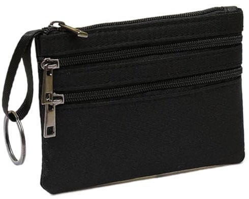 XENQITO Portefeuille Universel pour Homme et Femme, Mini Portefeuille de Carte de Crédit avec Porte-clés, Noir, 2 Compartiments, Double Fermeture Éclair, Unisex-Adultes, Femme