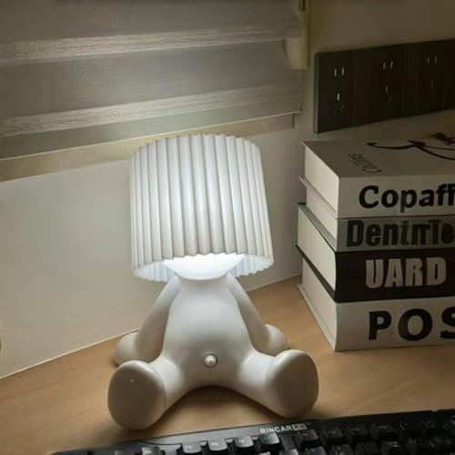 Umikk Lustiges LED Tischleuchte, Lampe „Ein kleiner schüchterner Mann“, Kreative A Little Shy Man Nachttischlampe, USB-Aufladung Tischlampe Mit Schirm, Romantische LED Nachttischlampe (Weiß)