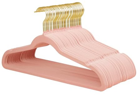 ManGotree 32 Pack di grucce in velluto con gancio d'oro girevole a 360°, grucce in feltro antiscivolo, grucce salvaspazio ultrasottili per cappotti, abiti, camicie, vestiti, pantaloni (Rosa)