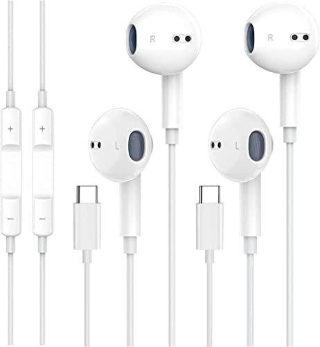 USB-C-Kopfhörer für iPhone 15, USB-C-Kopfhörer mit Mikrofon und Fernbedienung, Geräuschunterdrückung für iPhone 16 Pro, iPad Pro, Galaxy S23/S22/S21/S20/Ultra Note 10/20, Pixel 7/6/6a/5/4, 2 Stück