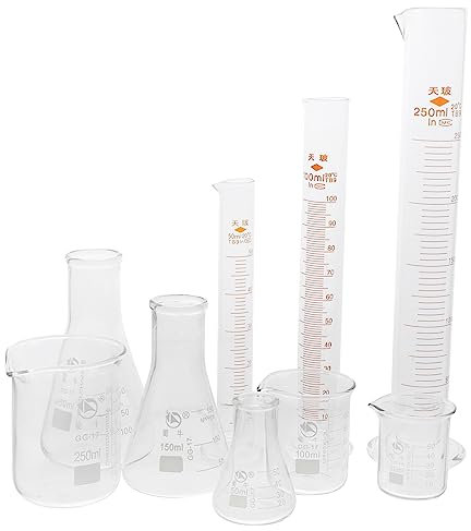 PRETYZOOM Juego De Cristalería Científica 9pcs Vaso Graduado Matraz Cónico Probeta Medición Precisa