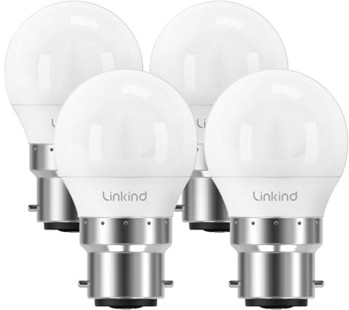 Linkind Bayonet Light Bulb 40w Equivalent,Warm White 2700K, 4.9W 470lm B22d LED Bulbs,G45 Golf Ball Energy Saving Bulbs, Non-Dimmable, 4 Pack