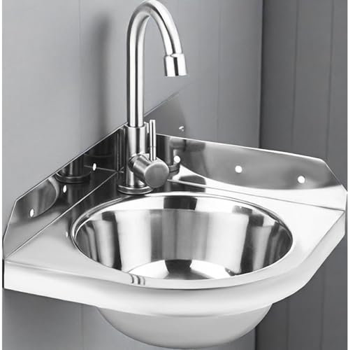 Lavabo Triangulaire en Inox Pour Montage Mural, Lavabo D'angle en Inox Pour Camping-car, Caravane, Bateau, Cuisine (10.2 inch / 26 cm)