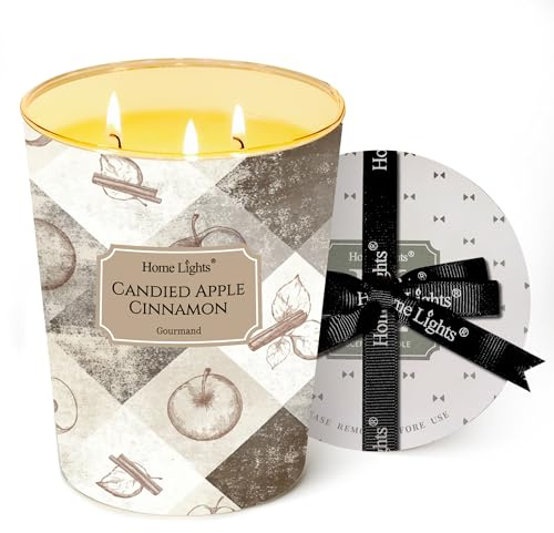 Home Lights Duftkerzen im glas groß 960g Soja Kerzen 3-Wick, Rauchfrei, 130h vollverbrannte Duftkerze Kandierter Apfelzimt