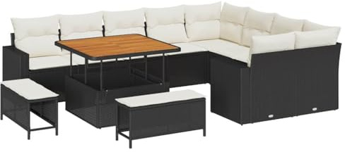 vidaXL Garten-Sofa-Set 12 pcs Schwarz Poly-Rattan, Garten und Terrasse, modernes ergonomisches Mobiliar, Loungesofa Set für gemütliche Stunden im Freien