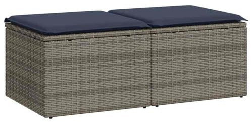 vidaXL 2-TLG. Garten-Sofagarnitur mit Kissen Grau Poly Rattan Akazie