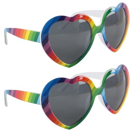 Enwye 2 Stück Pride Regenbogen Herz Sonnenbrille, Gay Pride Accessoires, Unisex Erwachsene, Festlicher Regenbogen Herz Stil