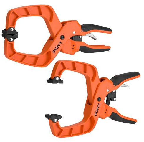 PONY 2-Pack 4-Inch Quick-Release Ratcheting Wood Clamps for Woodworking, Professional Hand Clamps with Box-Joint Design, Ergonomic Handles, 40 LBS Clamping Force