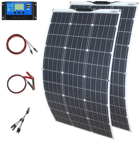 Flexible 200 vatios Panel Solar Conjunto con 20A Regulador Carga para Caravanas Yates