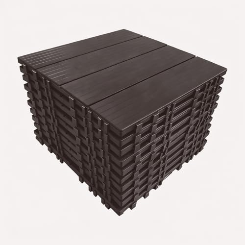 10 Pcs Plastic Interlocking Deck Tiles,30 x 30 cm Patio Tiles Outdoor Waterproof Tiles All Weather Use Patio Flooring Deck Flooring for Balcony,Terrace,Backyard (Brown, Pcs of 10)