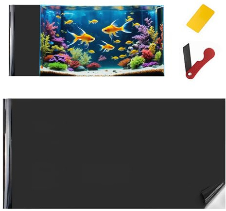 Meunhy Fish Tank Background,40x300cm Aquarium Background Self Adhesive,Fish Underwater World Wallpaper for Standard and Large Aquariums Decoration,with Scraper and Crop Tool(Black)