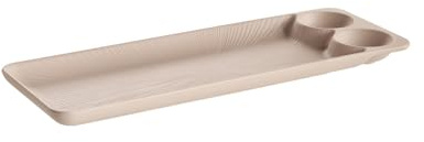 APS Tablett -NERO-, 41 x 15 cm, mit 2 integrierten Dipschälchen Ø 6 cm, Sandfarben, Melamin, stapelbar, spülmaschinengeeignet