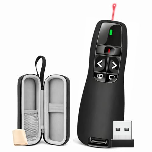 Puntero para Presentaciones con Láser Rojo – Mando Presentaciones PowerPoint Inalámbrico 2.4GHz con Receptor USB, Alcance 100 m, Plug & Play, con Funda, para Profesores, Oficina y Conferencias.