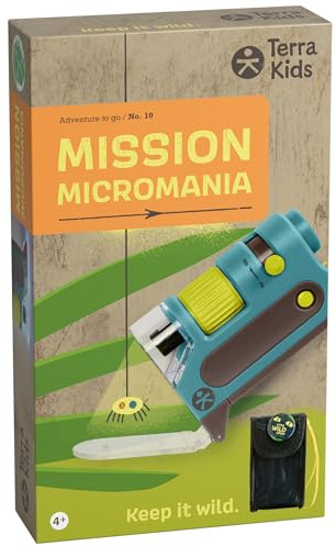 HABA Terra Kids Pocket-Mikroskop – Mini-Mikroskop für Kinder mit Zoom & Doppel-Beleuchtung, inkl. Tasche – Mobiles Entdecker-Spielzeug ab 4 Jahren – 2013655001