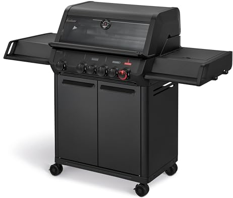 Enders® Gasgrill MONROE PRO 4 SIKR TURBO SHADOW, 4-Edelstahlbrenner, Seitenkocher, Infrarot-Backburner, Sichtfenster, HEAT RANGE™, SWITCH GRID™, 800 °C TURBO ZONE™, SIMPLE CLEAN™ ink. SEARGRATE, #8366