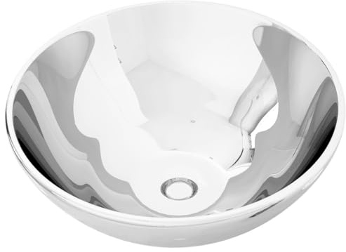 Mhdvray Lavabo à poser, rond, 32,5 cm, en céramique, argenté brillant, design moderne, nettoyage facile pour salle de bain, invités, WC, camping-car et extérieur